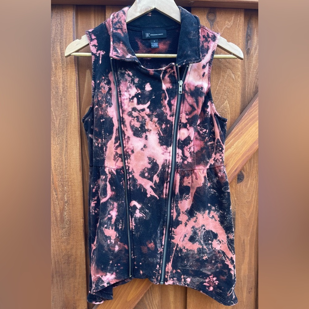 Moto Motorcycle Jacket Vest Bleach Dyed Goth Punk Grunge Upcycle Zippers Edgy S - Picture 1 of 11